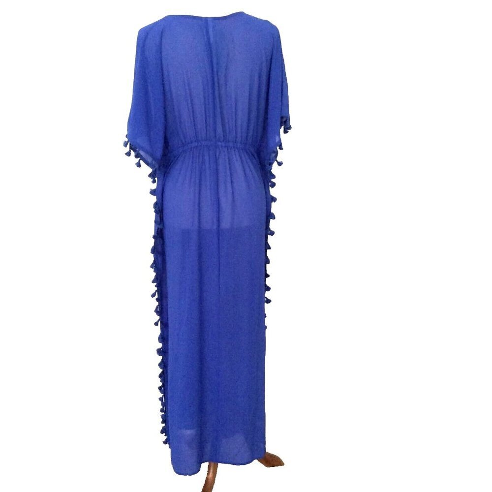 Coastal Blue Tasselled Maxi Swimsuit Coverup Size Med (8-10) NWT - Picture 3 of 11